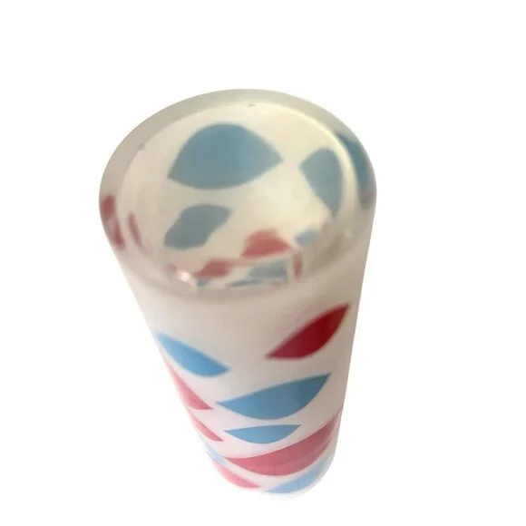 Dairy Queen Frosted Glass Highball Tumbler Retro Red and Blue Pattern Vintage - Picture 6 of 8